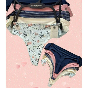 Lucky Brand L Navy-Pink-Cream Array Bonded Seams Ultralight Thong Panties-5 Pk